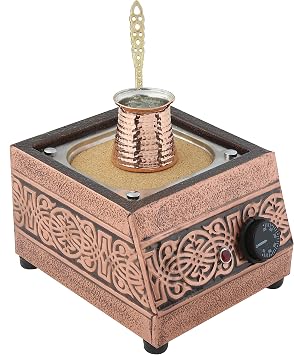 Tulip Home - Traditional Copper Turkish Heating Sand Coffee Maker Square Ottoman Design2 Machine 110230 Volt With Pot