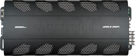 Audiopipe Class A/B Mosfet 4 Channel Amplifier (APDLO-2504), Car Amplifier 4 Channel, 2100 Watts, Overload/Overheat Protection, Built-in Low-Pass/High-Pass Crossover, Remote Bass Knob, car Audio