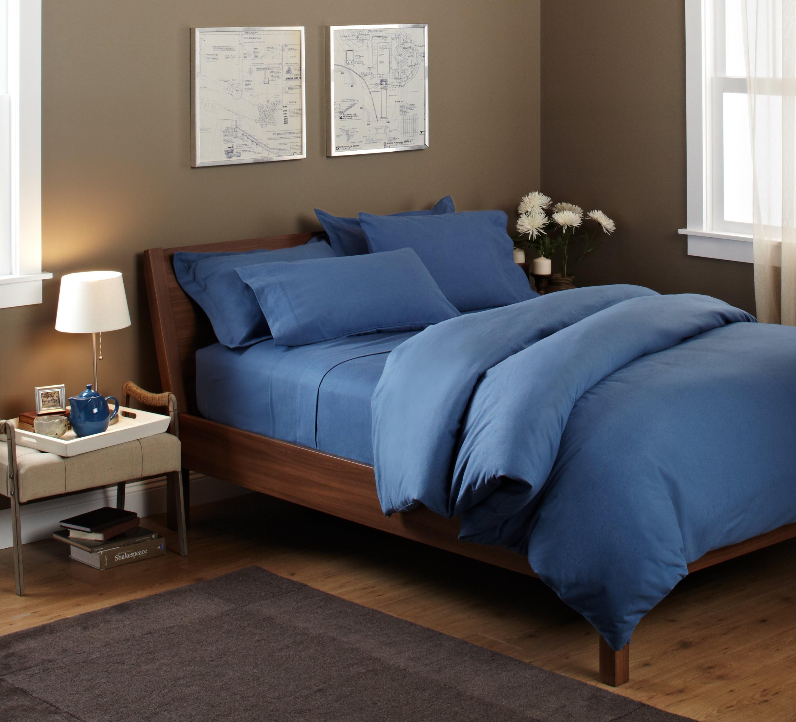 Amazon Brand – Pinzon 190-Gram Heavyweight Velvet Flannel Duvet Set - Full/Queen, Smokey Blue