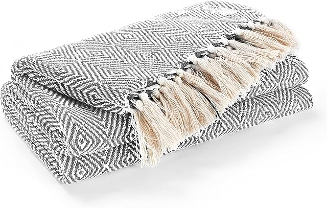EHC Luxury Reversible Super Soft Cotton Diamond Large Throw For Sofa, Double Bed, Armchair - Grey, 150 x 200 cm
