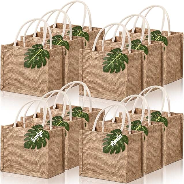 Paterr 12 Pcs Burlap Jute Tote Bag Bachelorette Gift Bag with Handle Tis...