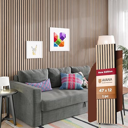 Miniatura 38 de Avana Paneles de pared de madera acústica de 94.4 x 12.6 pulgadas, 4 paneles acústicos de roble negro, 4 unidades, paneles de pared para decoración