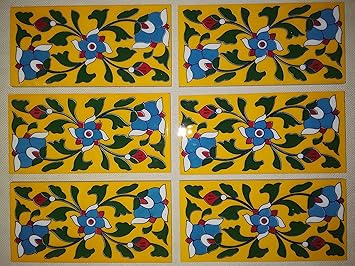 Anchal Art and Craft Blue Pottery Handmade Ceramic Tiles,Furniture,Tabletop,Flooring,Interior,Exterior Tiles (3-6 inch Tiles) Pack of 6 Tiles.
