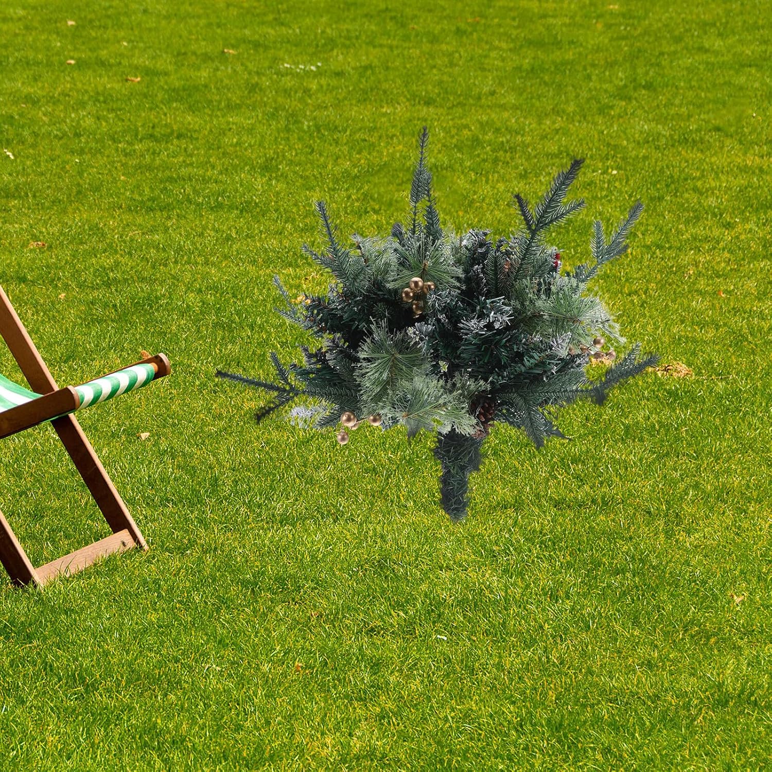 Outdoor Christmas Tree Garden Stake with Red Berries Pine Cones and Artificial Pine Needles Holiday Yard Decor for Front Lawn and Patio