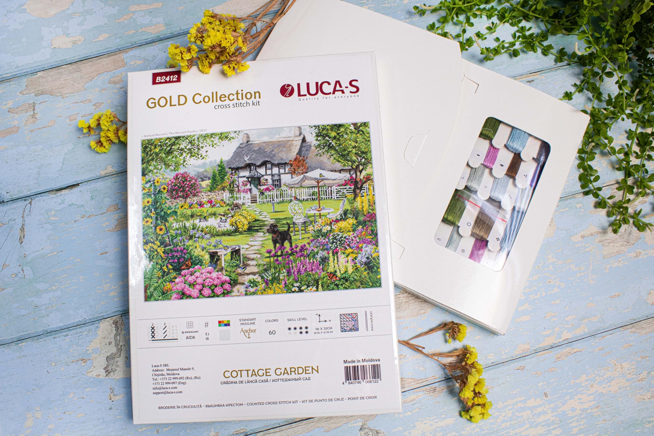 Kit de punto de cruz Luca-S Gold - Cottage Garden, B2412