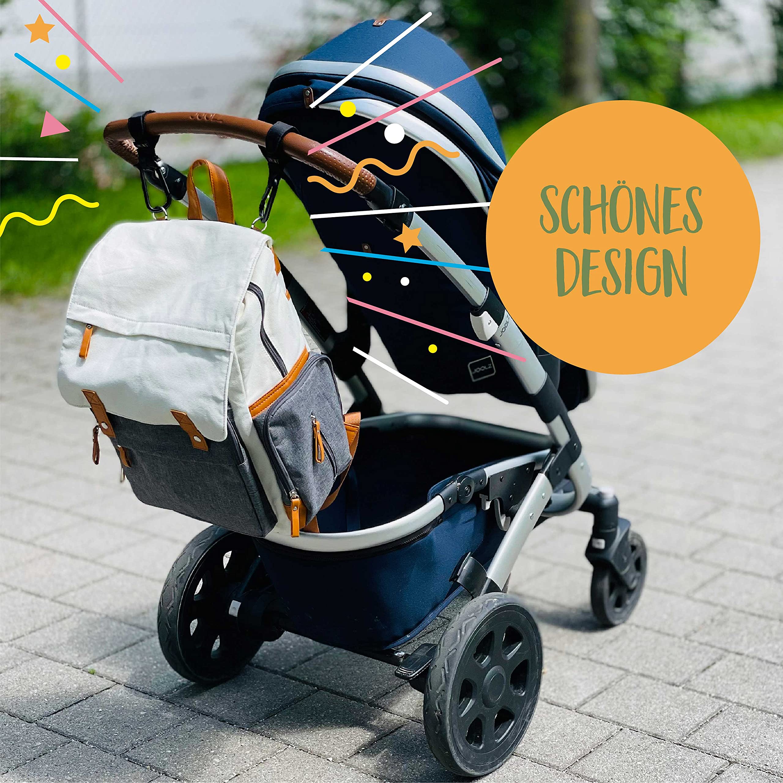 Robusti ganci per passeggino (set di 2, capacità di carico 40 kg) Chiusura in velcro