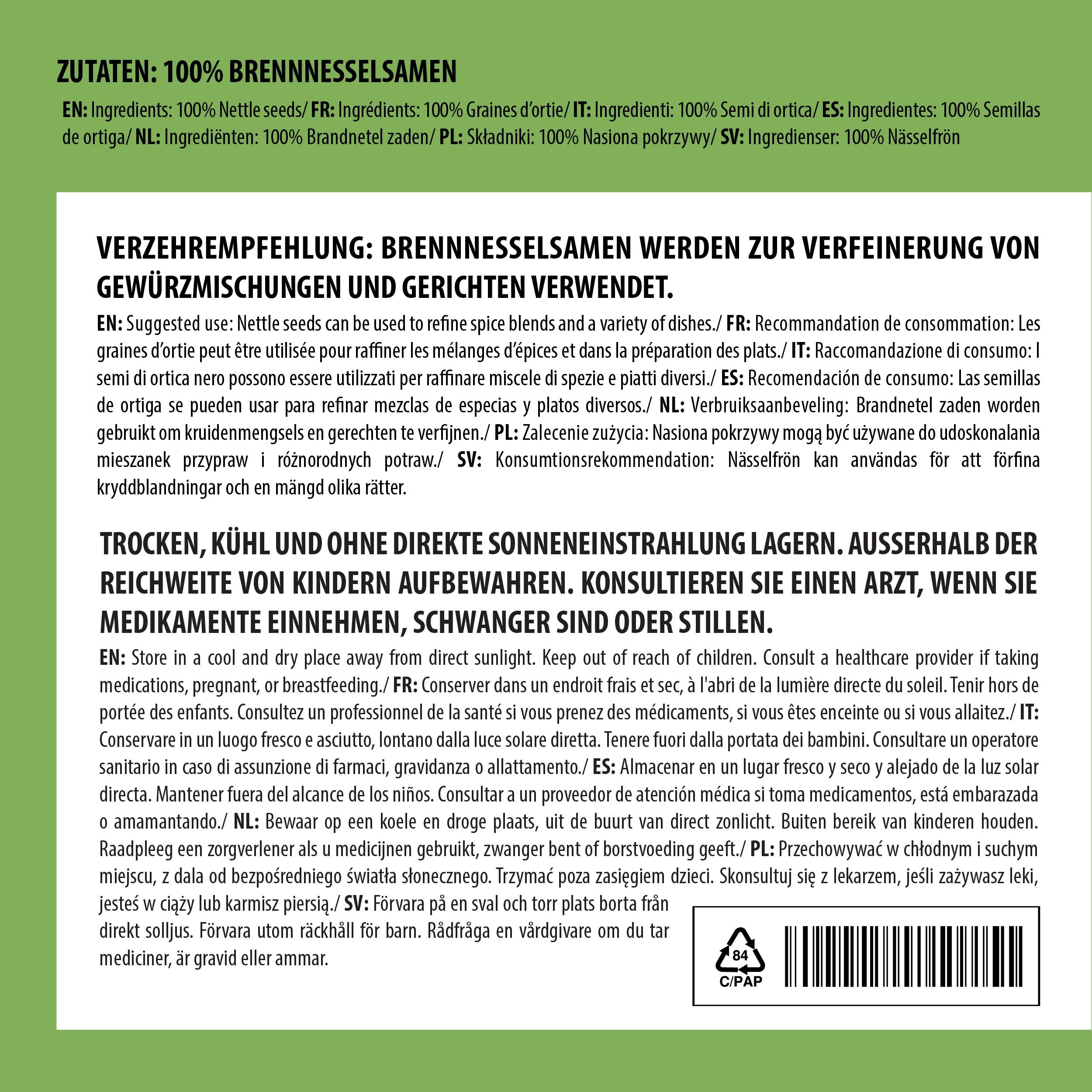 Alpi Nature Semi di Ortica 500g, Semi di Ortica Essiccate per Tè, Frullati e Insalate, Urtica dioica