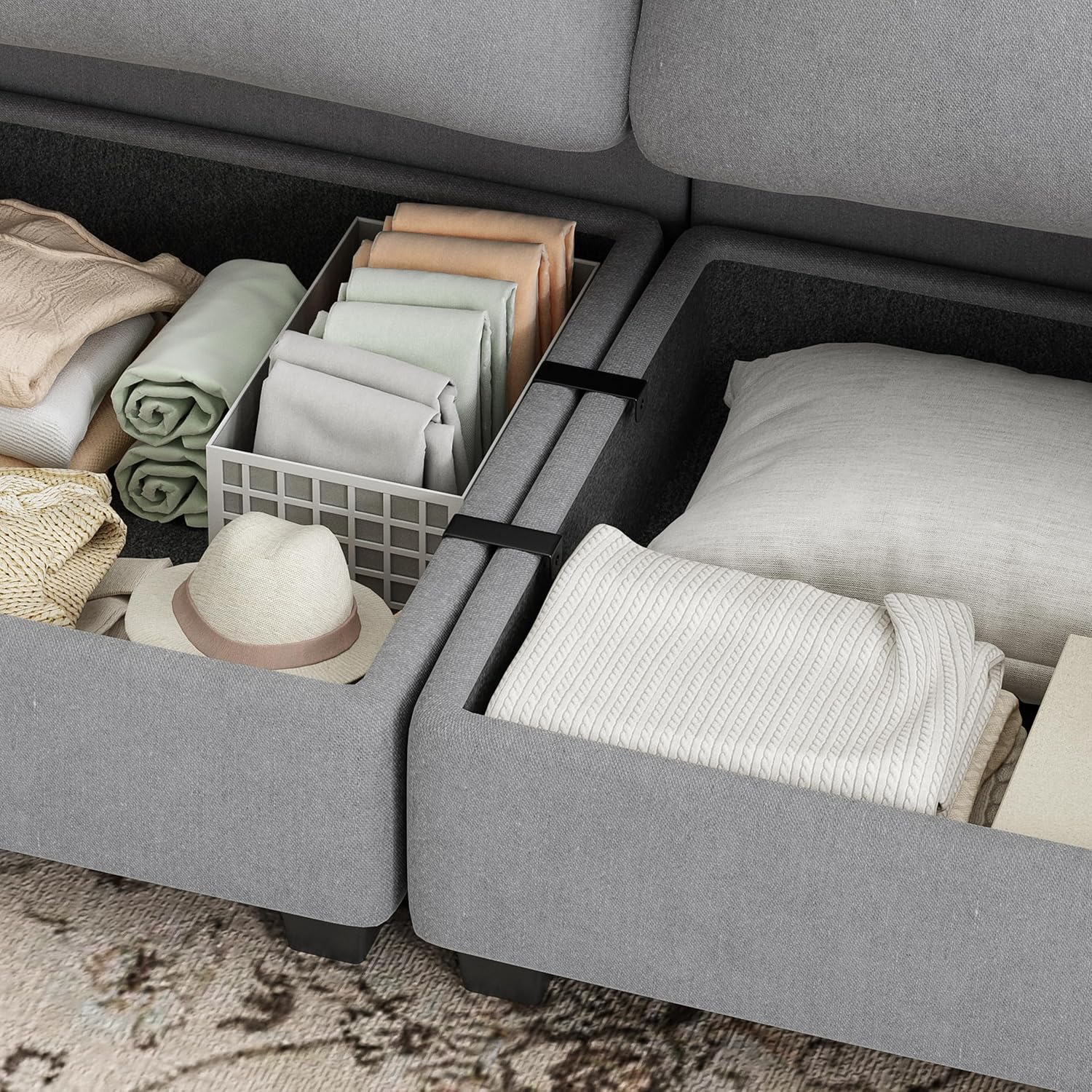 Large U Shaped Modular Sectional Sofa Set, Extra Oversized Couch Convertible Sectional Couchs for Living Room, Deep Seat Couch Large Modular Sofa with Storage Ottoman, Light Grey