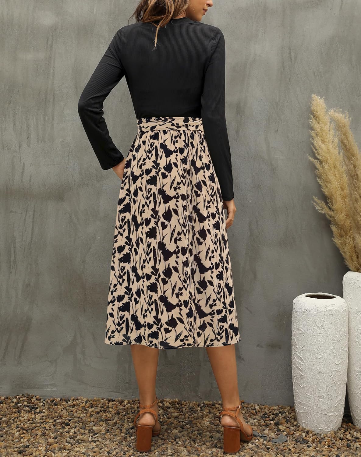 Zattcas Women 2026 Spring Dress Long Sleeve Ribbed Teacher Church Modest Business Casual Work Outfits Midi Dress - Image 3