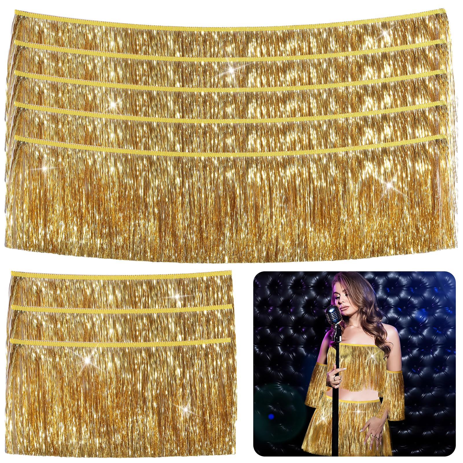 5 Yards 7.9'' Tinsel Fringe, Golden Costume Tinsel Trim, Tinsel Garland Dance Costume Fringe Decoration, Trimming Shiny Foil Effect Party Decor