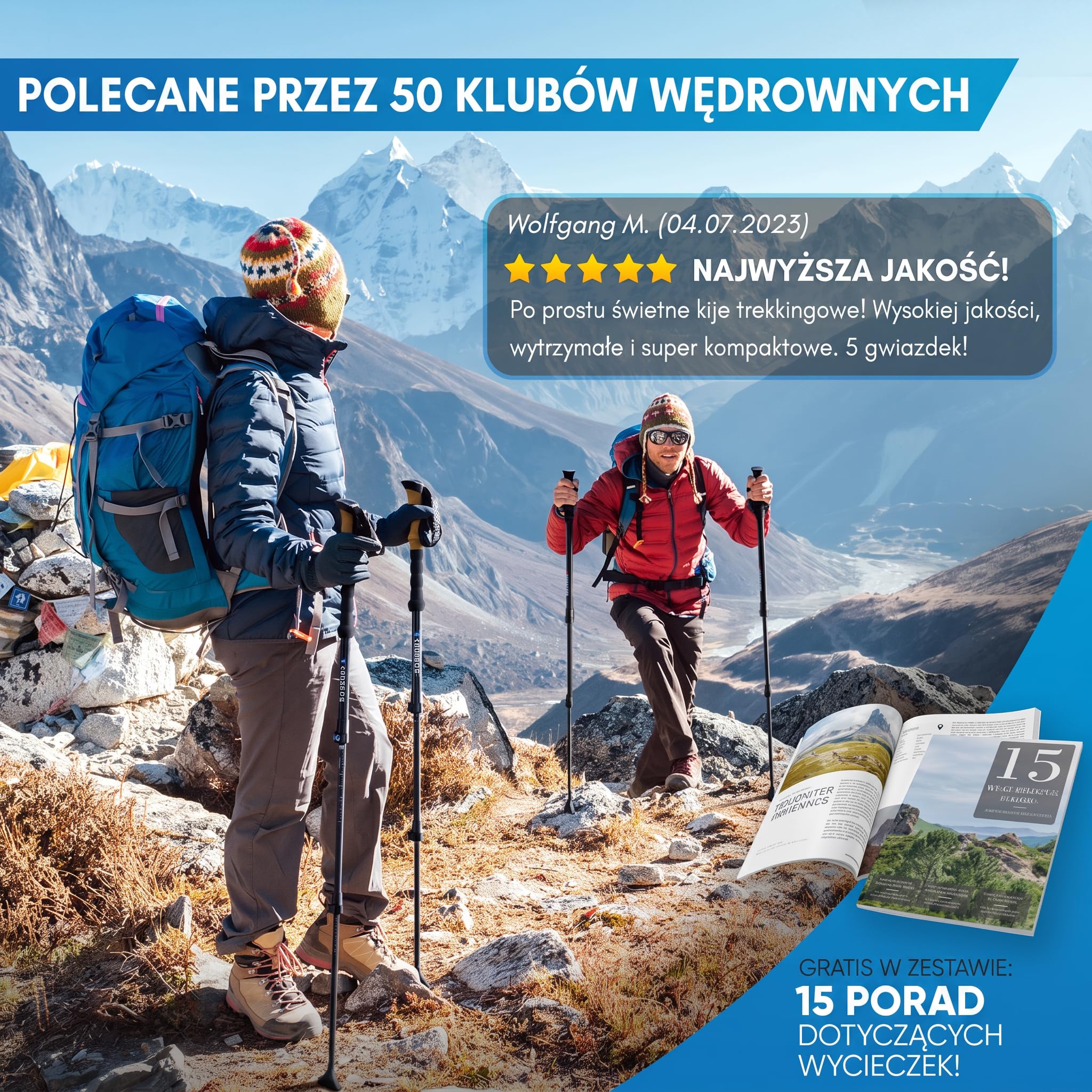 NORDMUT Kijki trekkingowe składane, ultralekkie kijki do nordic walkingu, dla kobiet i mężczyzn, wysokiej jakości kijki trekkingowe z włókna węglowego [z zestawem gumowych zderzaków]