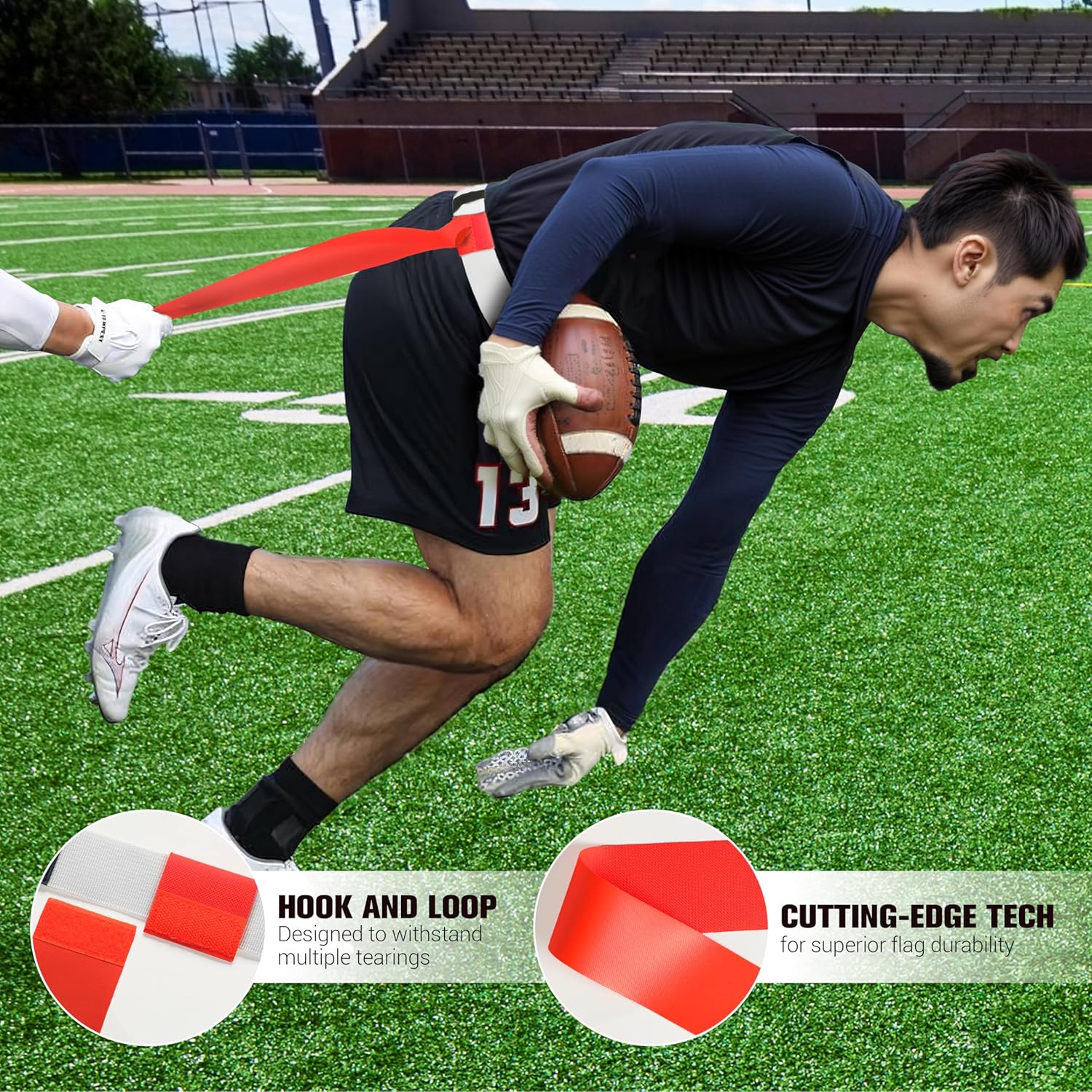 Flag Football Belts, Set of Flag Football Flags for Kids Adults, and Youth, Adjustable Flag Football Belt Set 14 Players Training Competition (Orange and Lime Green) - Image 2