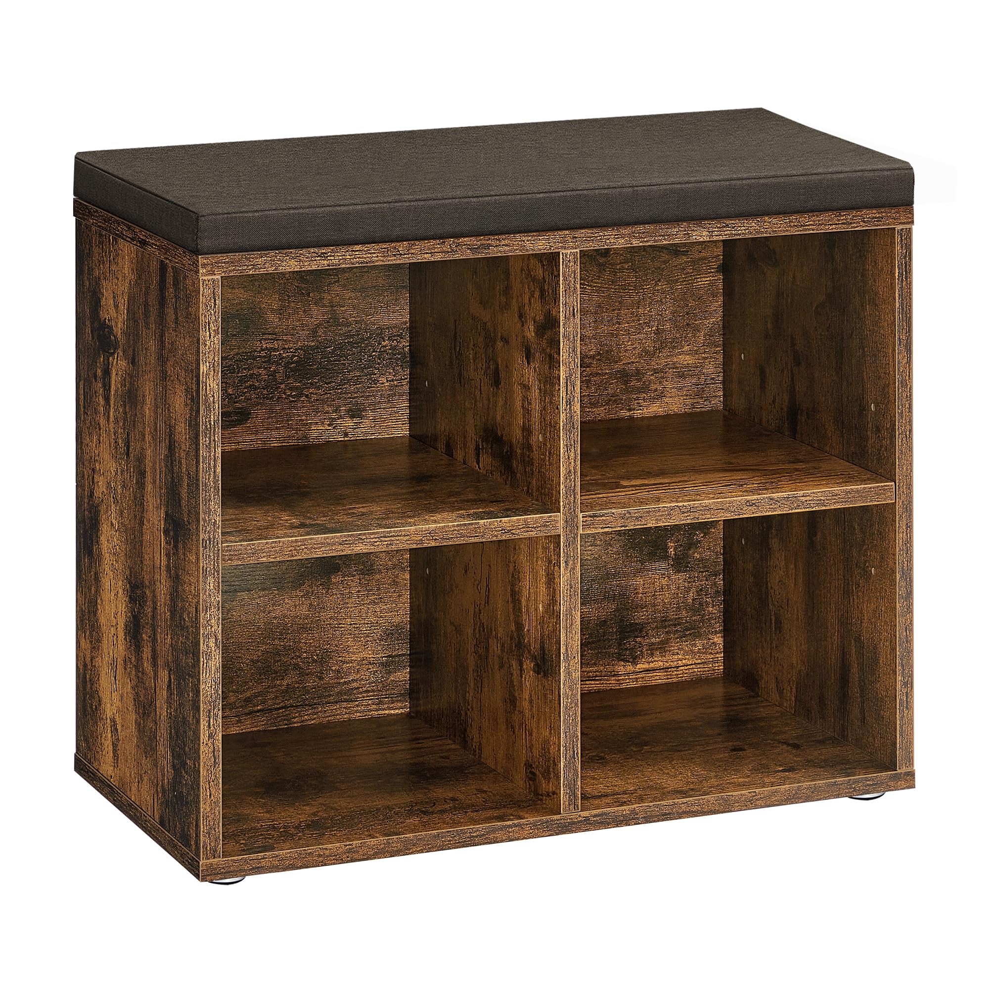 VASAGLE Shoe Bench, Storage Bench with Padded Seat, with Cushion, 4 Compartments, Adjustable Shelves, for Living Room, Hallway, 30.5 x 59.6 x 48 cm, Rustic Brown and Chestnut Brown LHS234K02