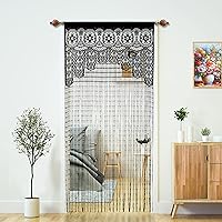 YaoYue Macrame Lace Door String Curtain - Boho Hippie Room Divider, Window Panel, Closet Drapes (35x79in Black)