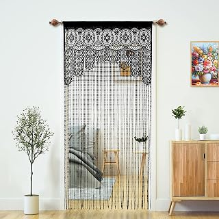 YaoYue Macrame Lace Door String Curtain - Boho Hippie Room Divider, Window Panel, Closet Drapes (35x79in Black)