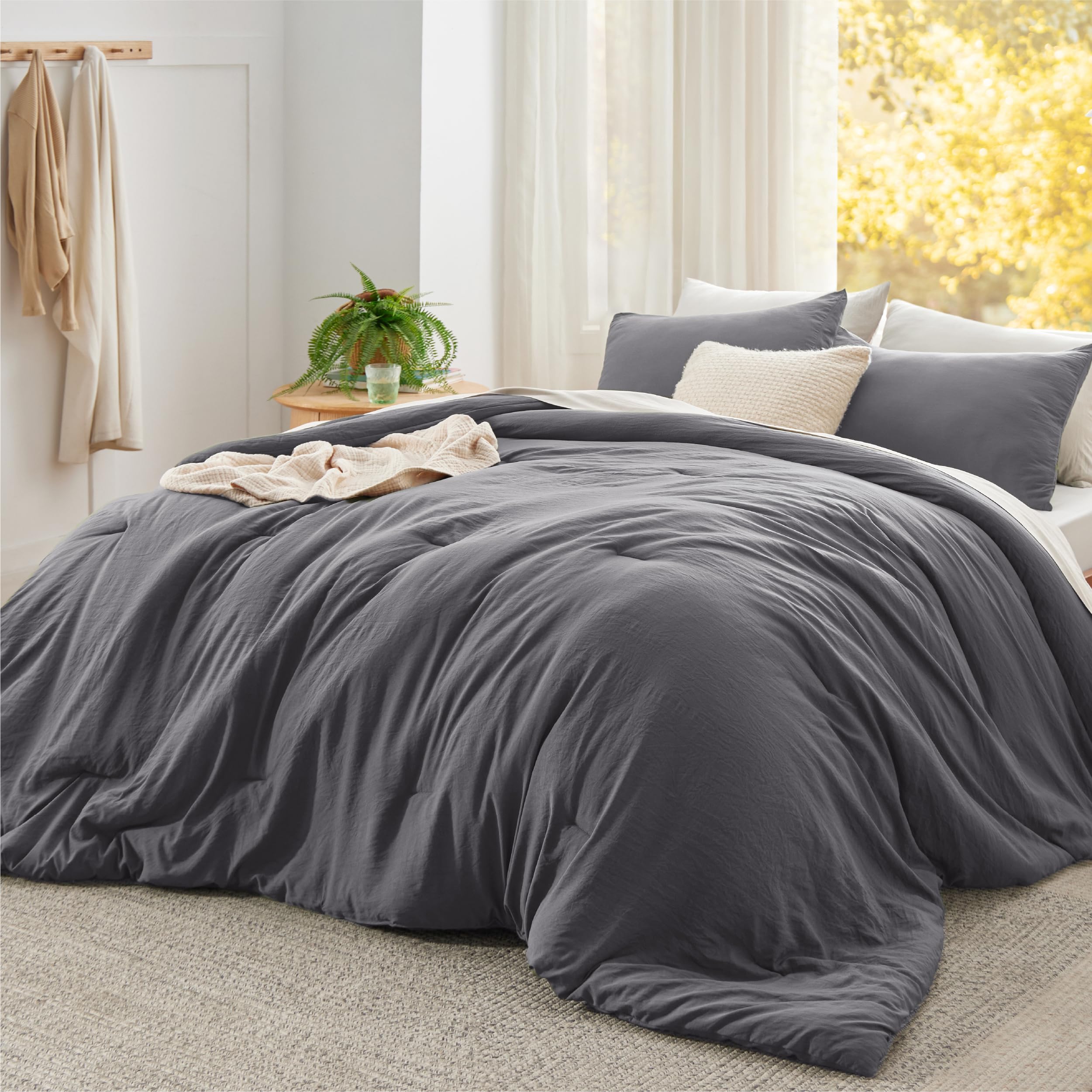 Bedsure Super King Comforter Prewashed Bedding Set 3Pcs Dark Grey 120"x120"