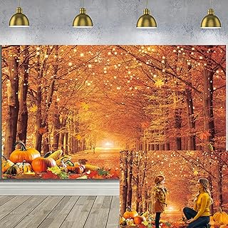 BUTEN 7x5ft Autumn Forest Photography Backdrop Fall Landscape Maple Leaves Backgound Natural Scenery Pumpkins Harvest Party Banner Decor Portrait Photobooth Studio Props