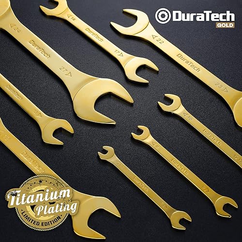 Miniatura 5 de DURATECH Juego de llaves superfinas de extremo abierto, métricas, 8 piezas, 0.217 in a 1.063 in, acero CR-V, chapado en titanio, con bolsa rodante