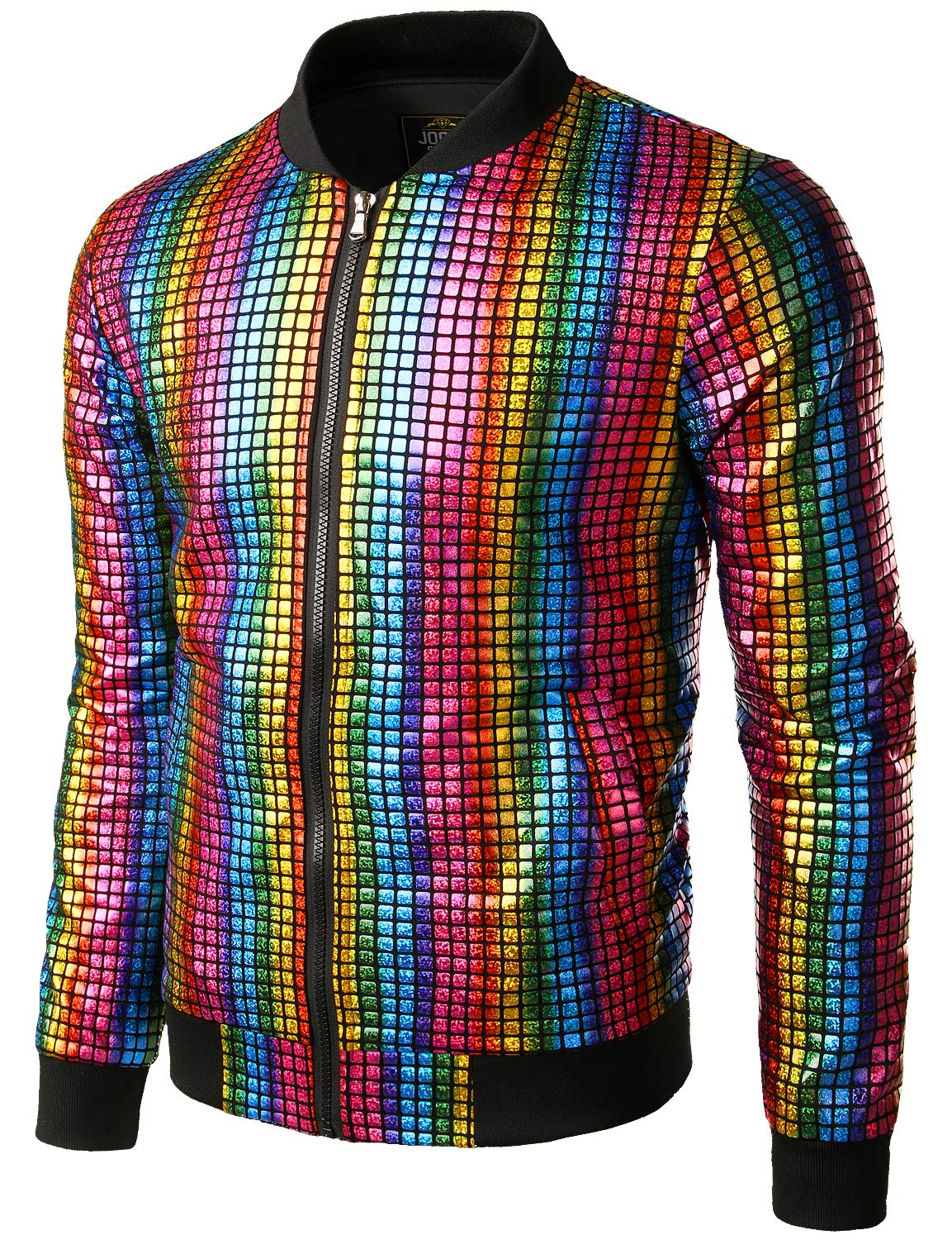 JOGALMen's Metallic Silver Jacket Gold 70's Disco Costume