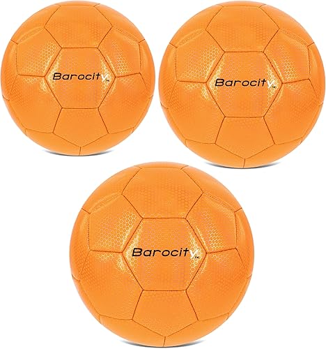 Juego de 3 pelotas de fútbol iridiscentes, tamaños mixtos, color naranja, bolas de partido oficiales con patrón hexagonal reflectante, pelotas de