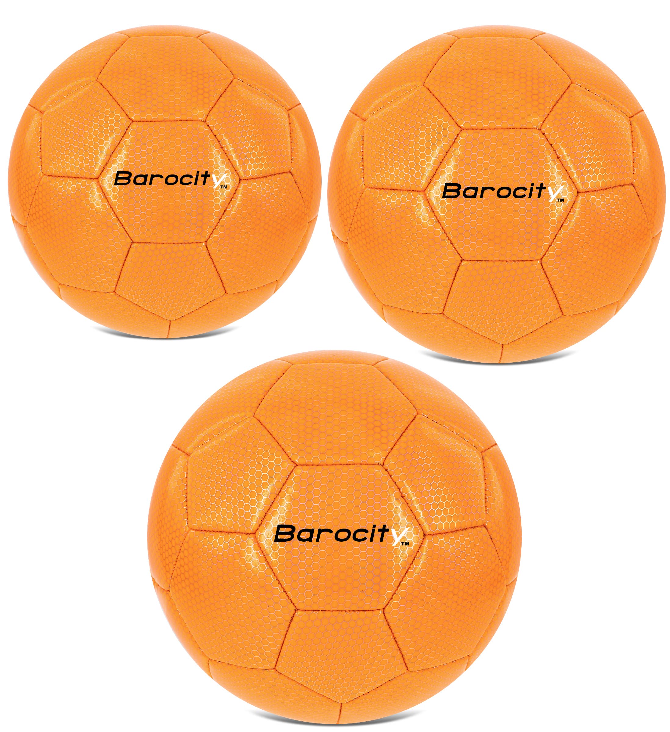 Barocity Iridescent Soccer Balls Set of 3 - Mixed Sizes Orange Balls with Reflective Hex Pattern, Soccer Balls for Indoor and Outdoor Training - Sizes 3, 4 and 5