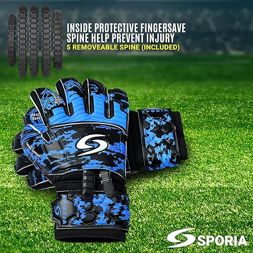 Miniatura 3 de SPORIA Guantes de portero para adultos y jóvenes, guantes de portero extraíbles de 5 dedos, guantes de portero de fútbol transpirables con fuerte
