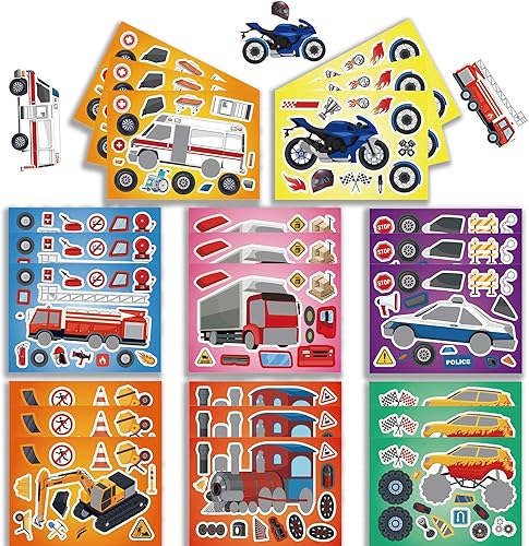 24 hojas de calcomanías de transporte para niños, lindas calcomanías de vehículos para ambulancia, camiones, calcomanías de construcción de camiones