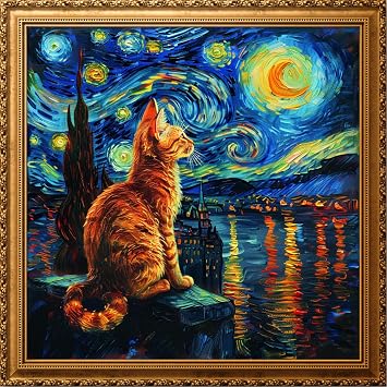 Leczany Cross Stitch Stamped Kits for Adults Beginners Patterns Craft Kit Needlepoint Full Range of DIY Embroidery Kits Starter 11CT 3 Strands | Cat Starry Sky 16.516.5 inches