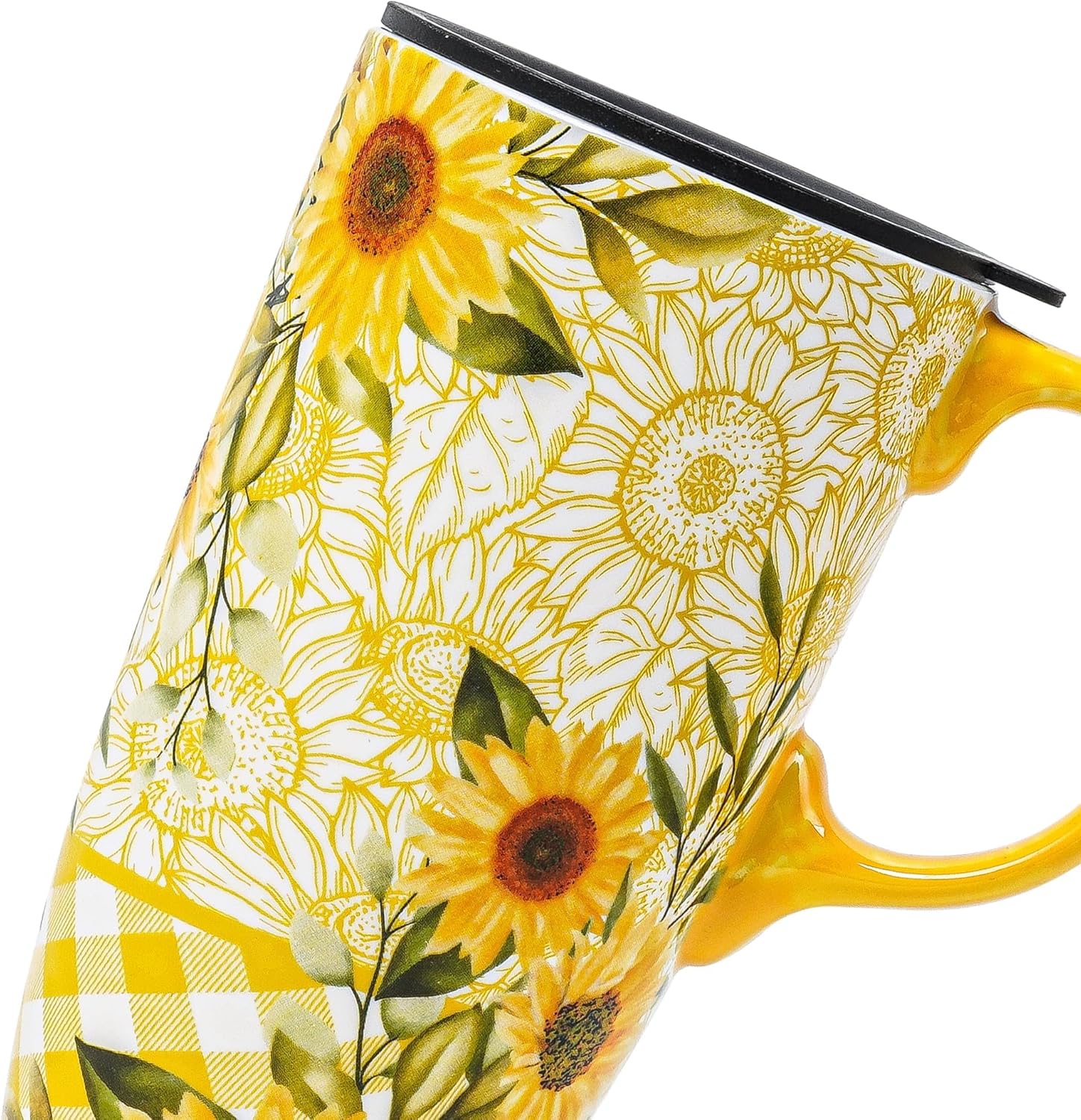 Topadorn Ceramic Coffee Travel Mug with Lid and Handle, Reusable 17 Oz Large Porcelain Latte Teacup with Color Box, Splash Resistant Lid - To Go Tumbler for Car Cup Holder, Sunflower - Image 8