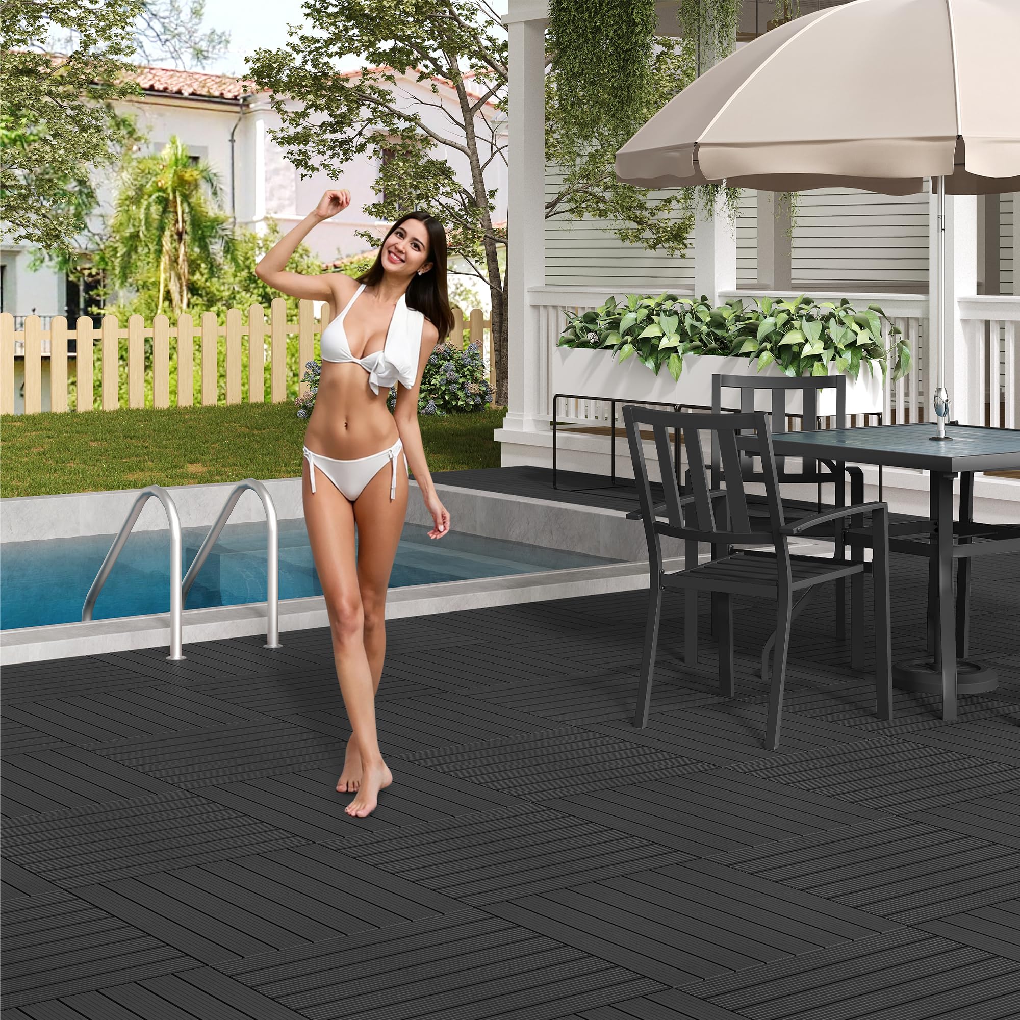 Laneetal Set di 12 Pavimento per Esterno, Pavimento WPC Incastro, per Giardino, Patio, Terrazza, Balcone, Pavimentazione Esterna 30x60 cm, Antracite