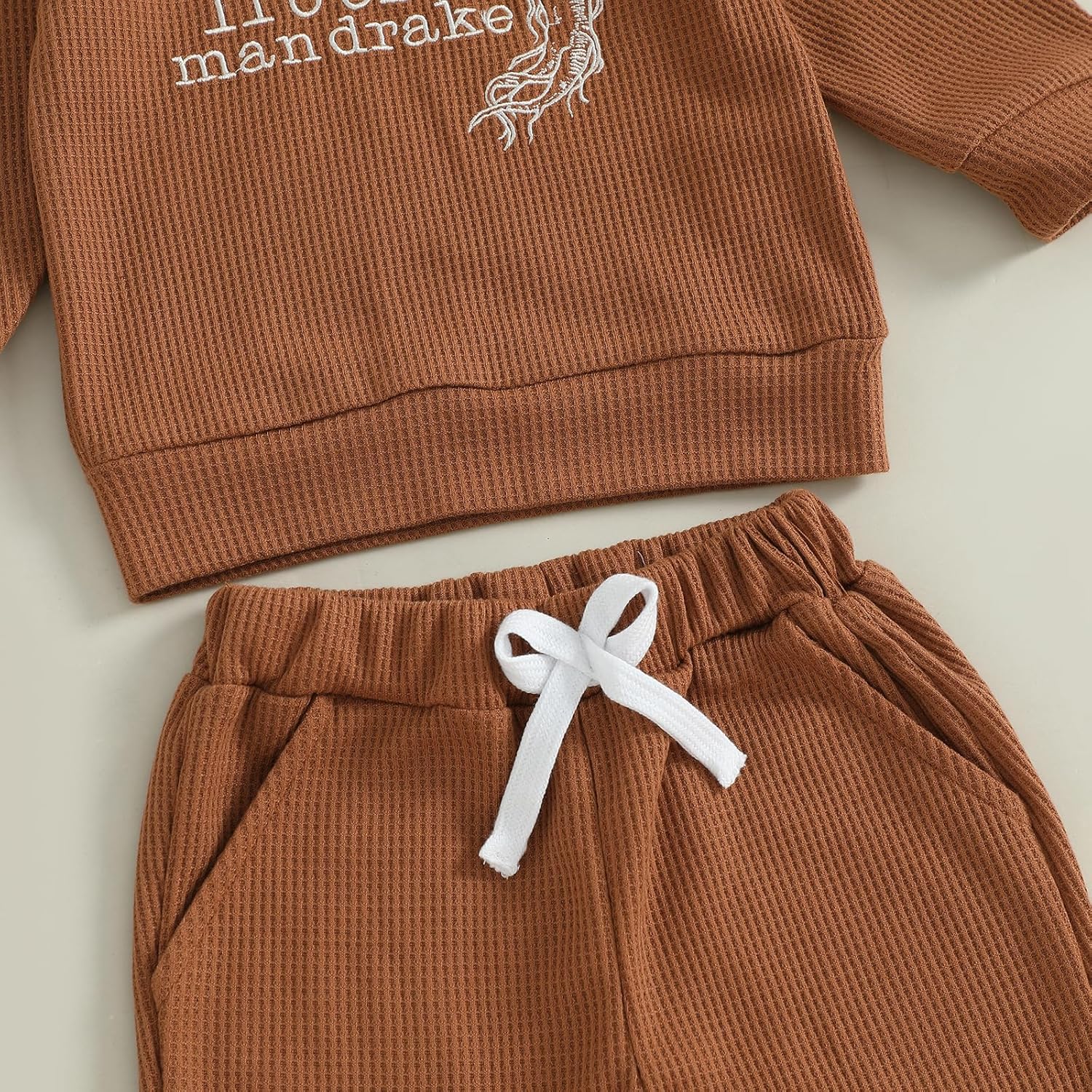 Gueuusu Toddler Baby Boy Girl Fall Outfit Letters Embroidery Long Sleeve Waffle Knit Sweatshirt and Pants Set - Image 8