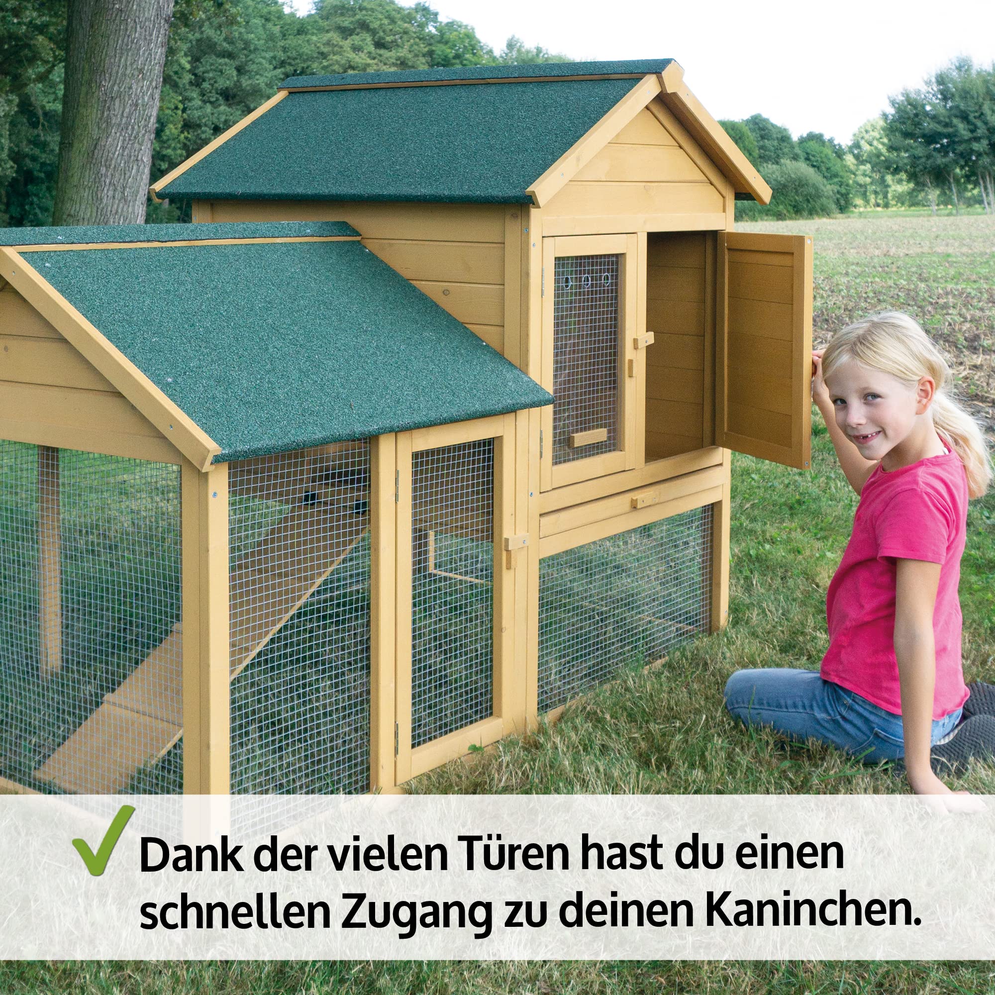 zooprinz Hasenstall mit Kotschublade – Kaninchenstall Vollholz | Kleintierstall aus robustem massivem Holz für draußen – einfach zu reinigen, in natürlicher Farbe gestrichen