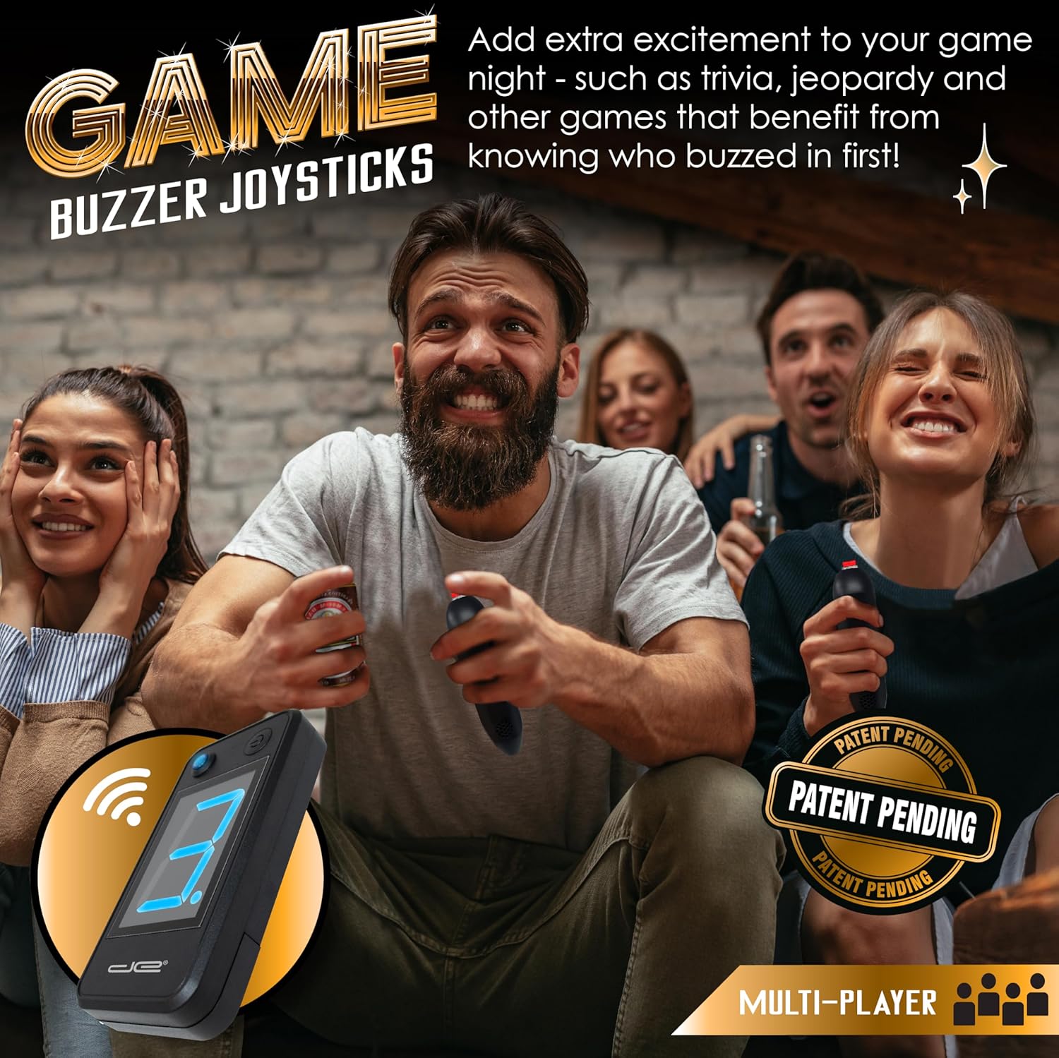 Digital Energy Wireless Handheld Game Buzzer System - Console Displays First Buzz-in - Great for Jeopardy, Family Feud, Trivia and Buzz Games - 8 Joystick Buzzers