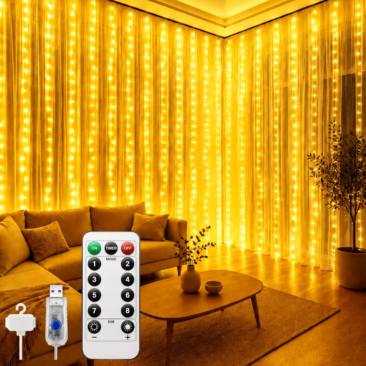 8 MOD Perde Ledi 300 LED 3x3m 10 Sarkıt Led Yılbaşı Oda Dekoru Kumandalı Peri Perde Led