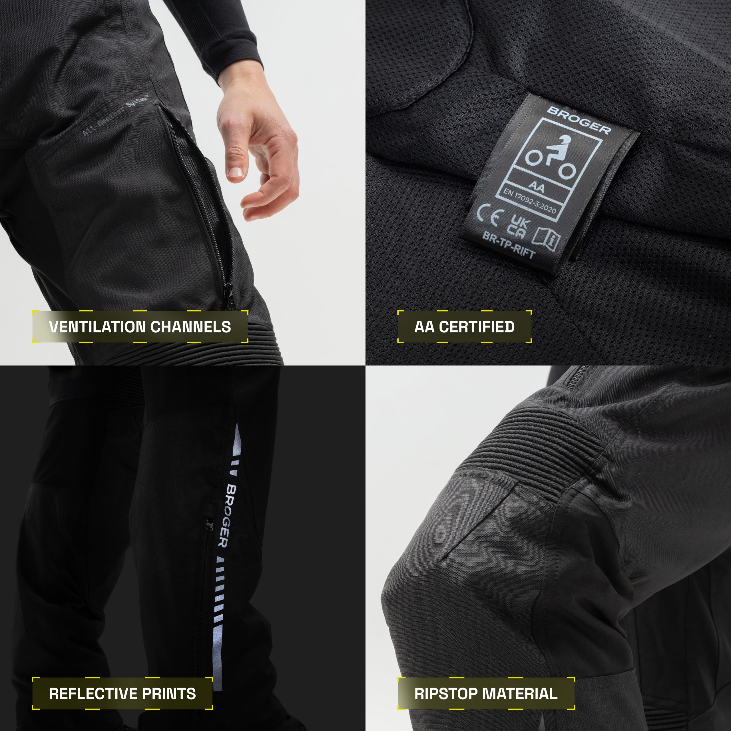 BROGER Rift Motorradhose Herren | Textil | Knie und Hüft Protektoren | wasserdichte Membran | Belüftungskanale | Schutzstufe AA | Größen bis 7XL