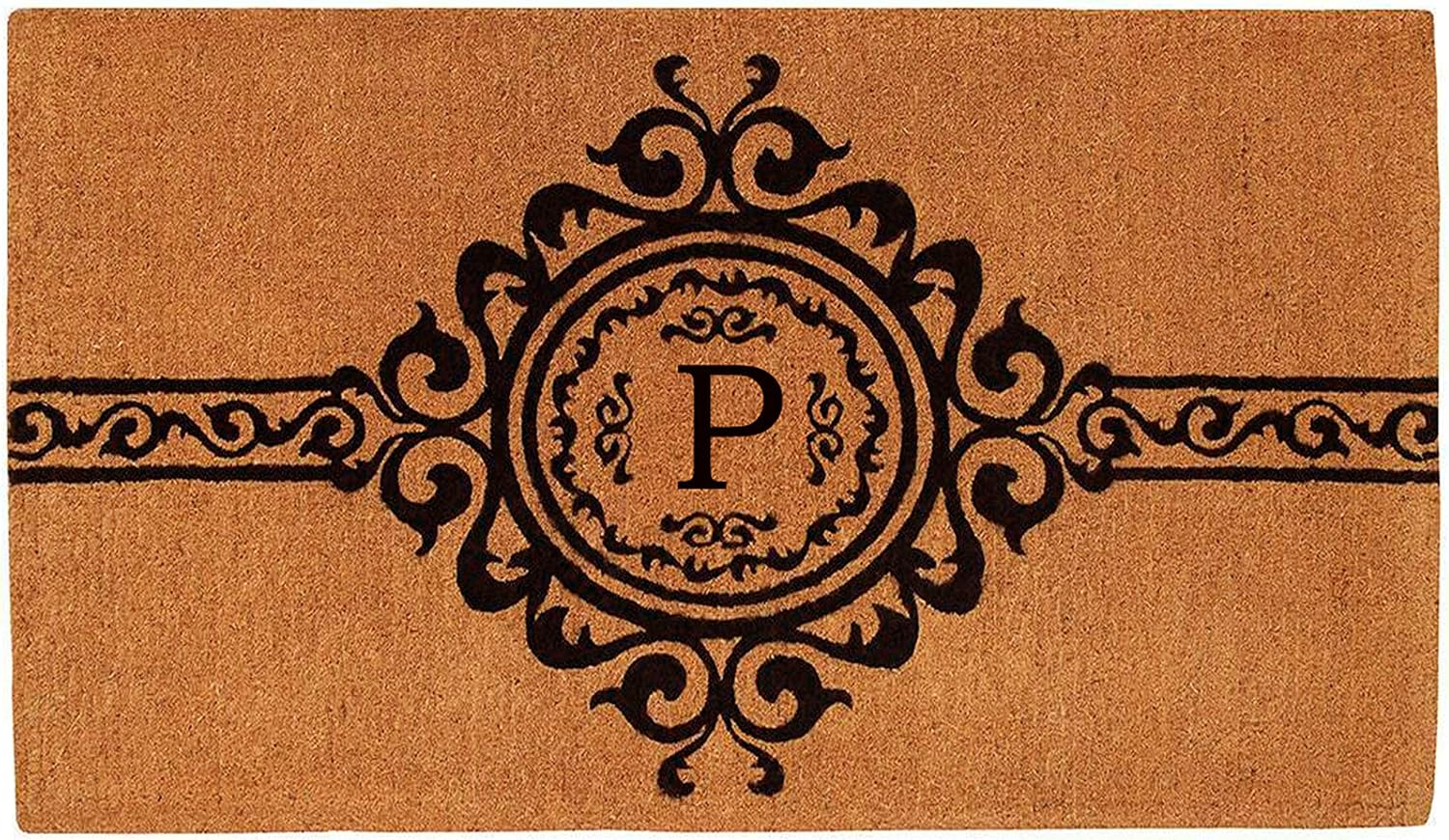 Calloway Mills 180071830P Garbo Monogram Doormat, Extra-Thick 18" x 30" x 1.50" (Letter P), Natural/Black