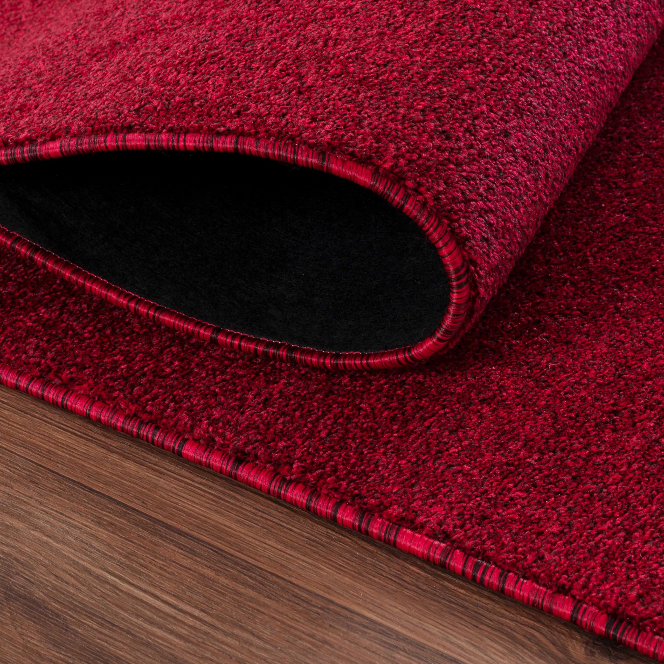 HomebyHome Teppich 160x230 cm Rot, Kurzflor, Einfarbig, Modern, Rechteckig, Pflegeleicht, Rutschhemmend, Bodenteppich für Wohnzimmer, Schlafzimmer, Essbereich