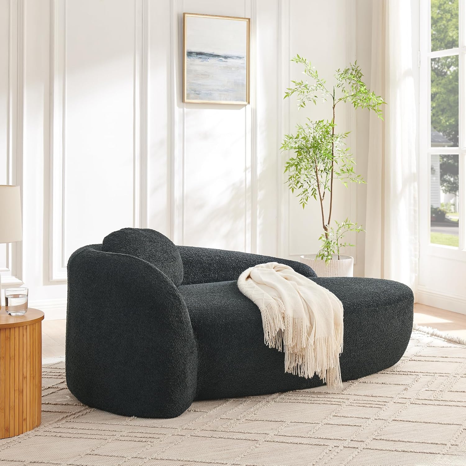 Full Foam Chaise Lounge Chair Indoor, Boucle Upholstered Boneless Chaise Lounge Sofa Bed, Right Facing Leisure Cloud Recliner Couches Sleeper Daybed for Living Room | High Density Foam, Non-slip, No Assembly Required, Deep Seat, Fluffy