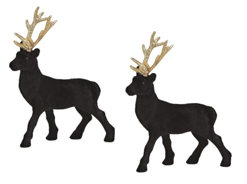 Deko Hirsch 2er Set – Schwarz mit Goldgeweih – 21 cm hoch –...