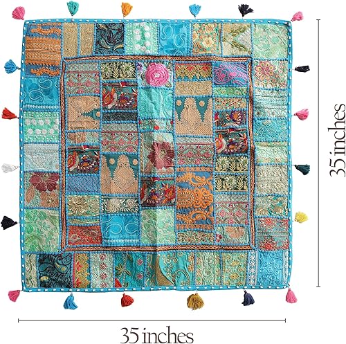 Miniatura 74 de THE ART BOX Cotton Patchwork Vintage Boho Embroidered Floor Pillows & Cushion Cover Dog Pouf Seating Pouf Meditation Pillow Pet Bedding Cat Bed Boho