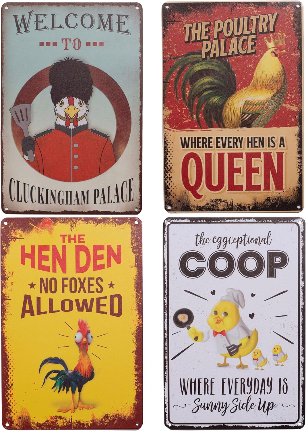 Chicken Coop Sign - Chicken Decorations For Home or Outdoor - Chicken Decor - Funny Chicken Signs - Chicken Accessories for Chicken Lovers - Chicken Coop Decorations Chicken Coop Decor (4 Signs)