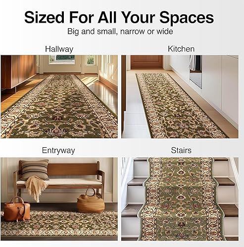 Miniatura 2 de Well Woven Alfombra de pasillo de tamaño personalizado elige tu longitud color marrón marfil oriental 27 pulgadas de ancho x 25 pies de largo 27