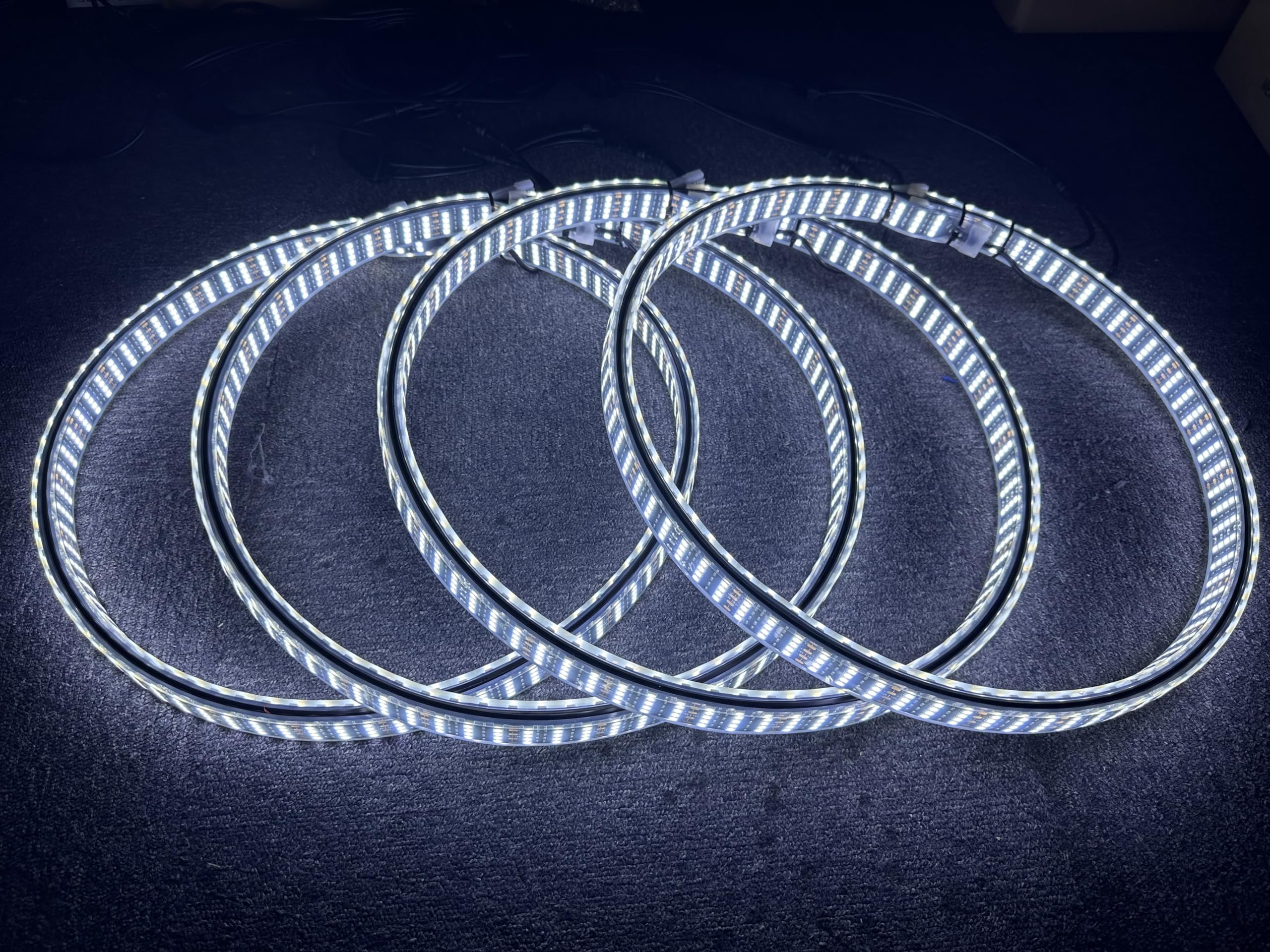 Sando Tech 8Rolls 15.5'' Quad Row + Double Side Pure White Brightest White Rim Lights LED Wheel Light Strobe Black Base Sturdy Iron Rings for Car Truck Remote/Rocker Switch Ctrl