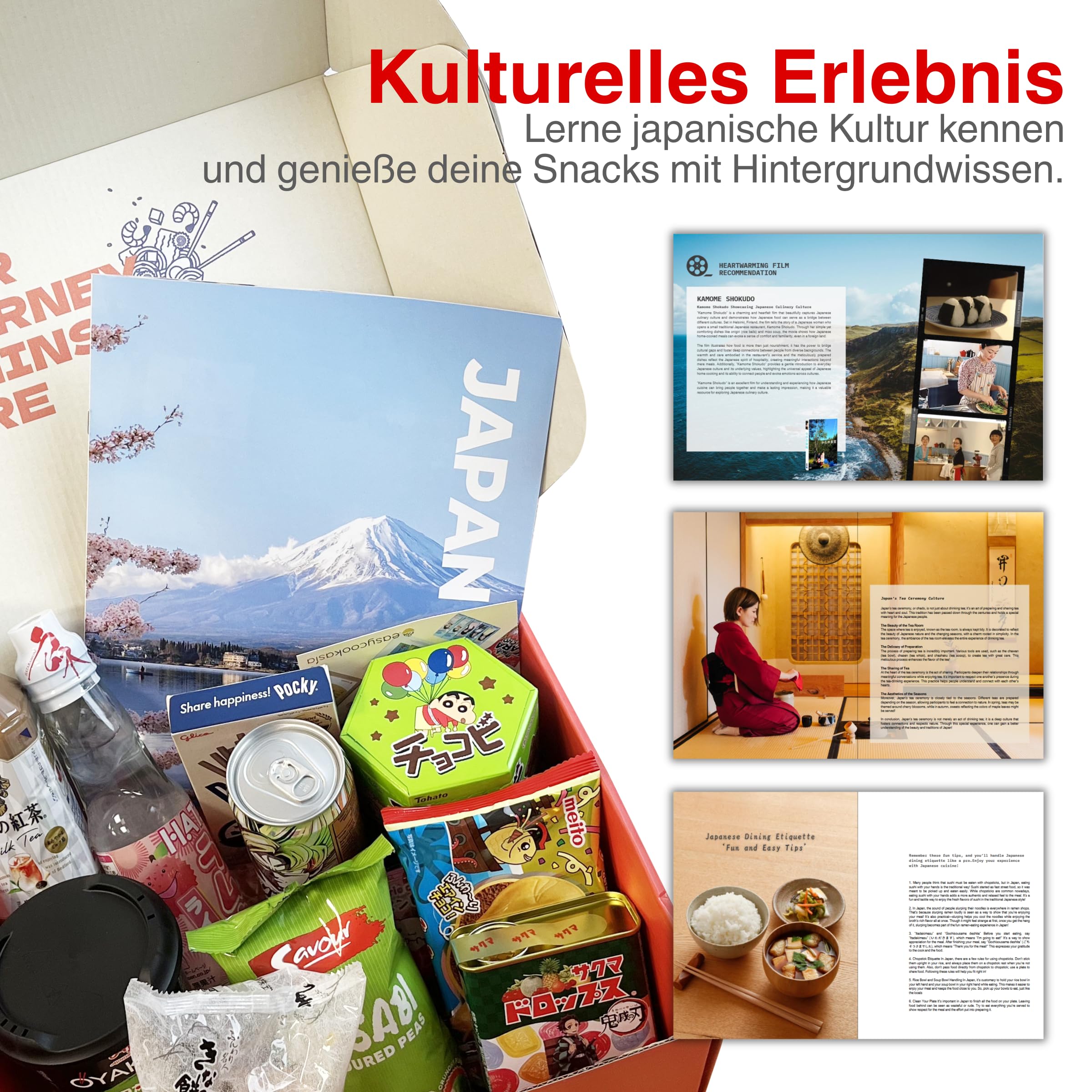 ASIA Snack Box Original Korea Japan Snacks Drinks Süß salzig Kultur-Guide Deutsch
