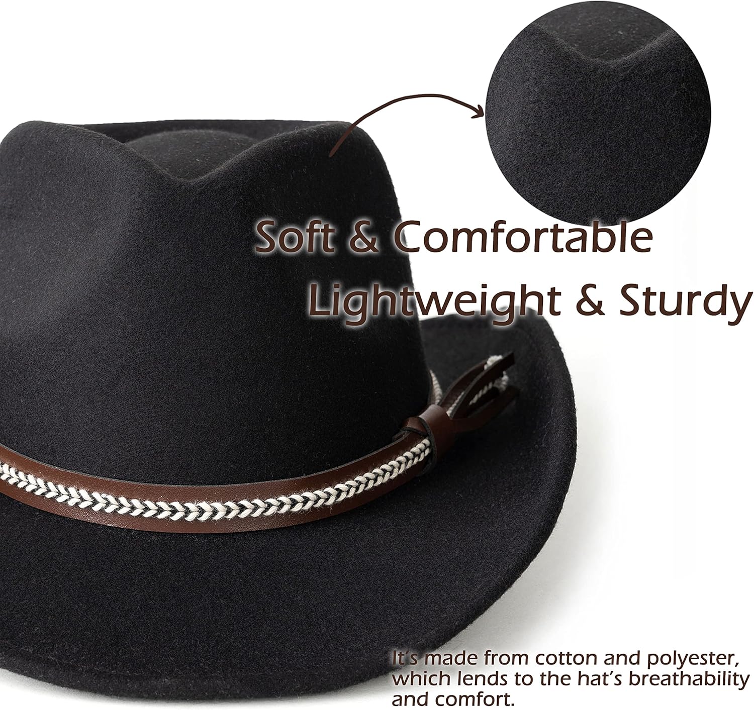 Men & Women's Classic Wide Brim Western Felt Cowboy Cowgirl Hat with Belt Buckle - Image 2