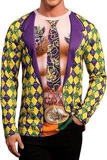 Men's Mardi Gras Shirts Tie Dye Funny New Orleans Carnival Longsleeve Shirt (S-3XL)