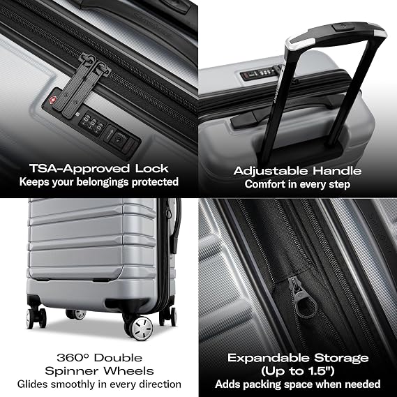 Samsonite Omni 2 PRO Hardside Expandable Luggage with Spinners, Arctic Silver, Carry-on