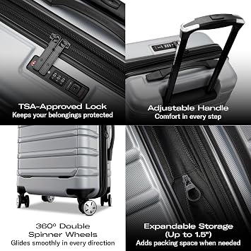 Samsonite Omni 2 PRO Hardside Expandable Luggage with Spinners, Arctic Silver, Carry-on