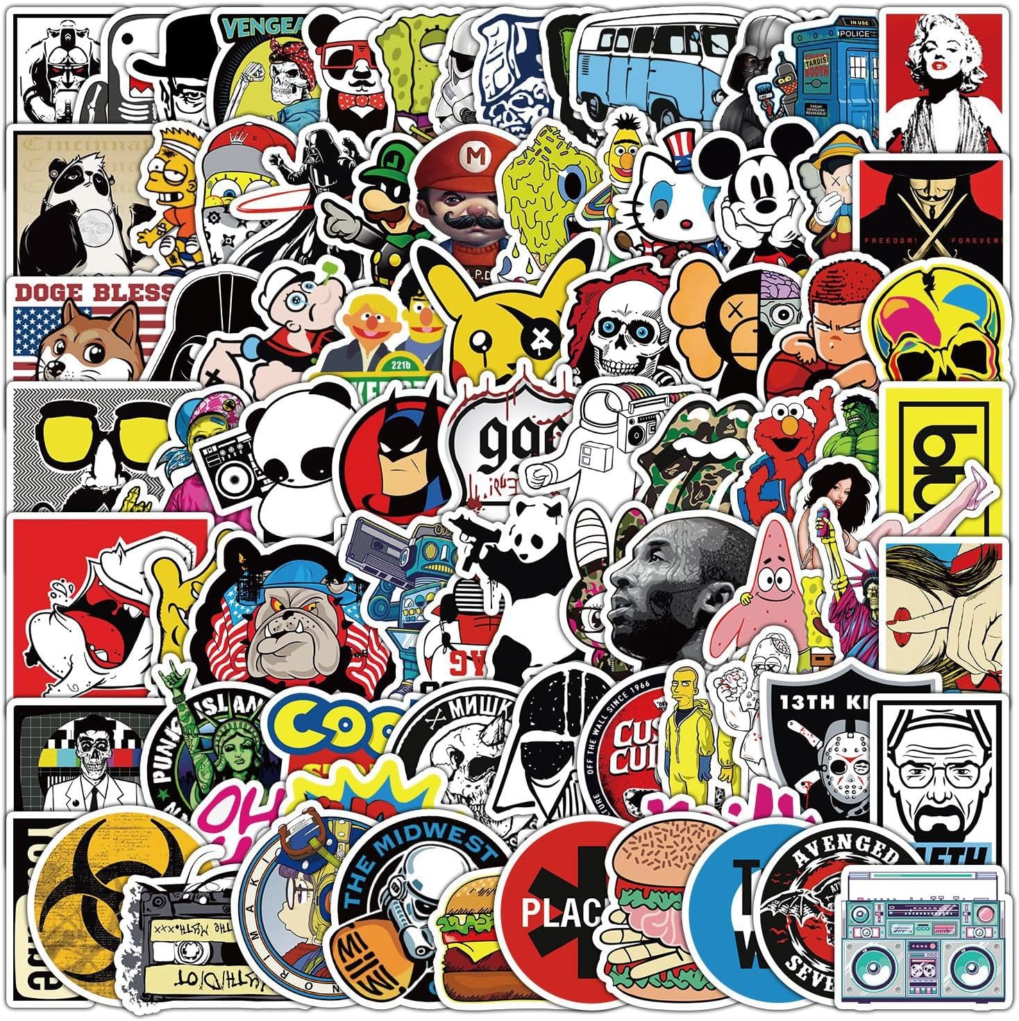 100pc Street Fashion Stickers, Trendy Graffiti Stickers Packs for Phones, Guitars, Bumper, Skateboard, Vinyl Waterproof Brand Popular Decals for AdultsTeens