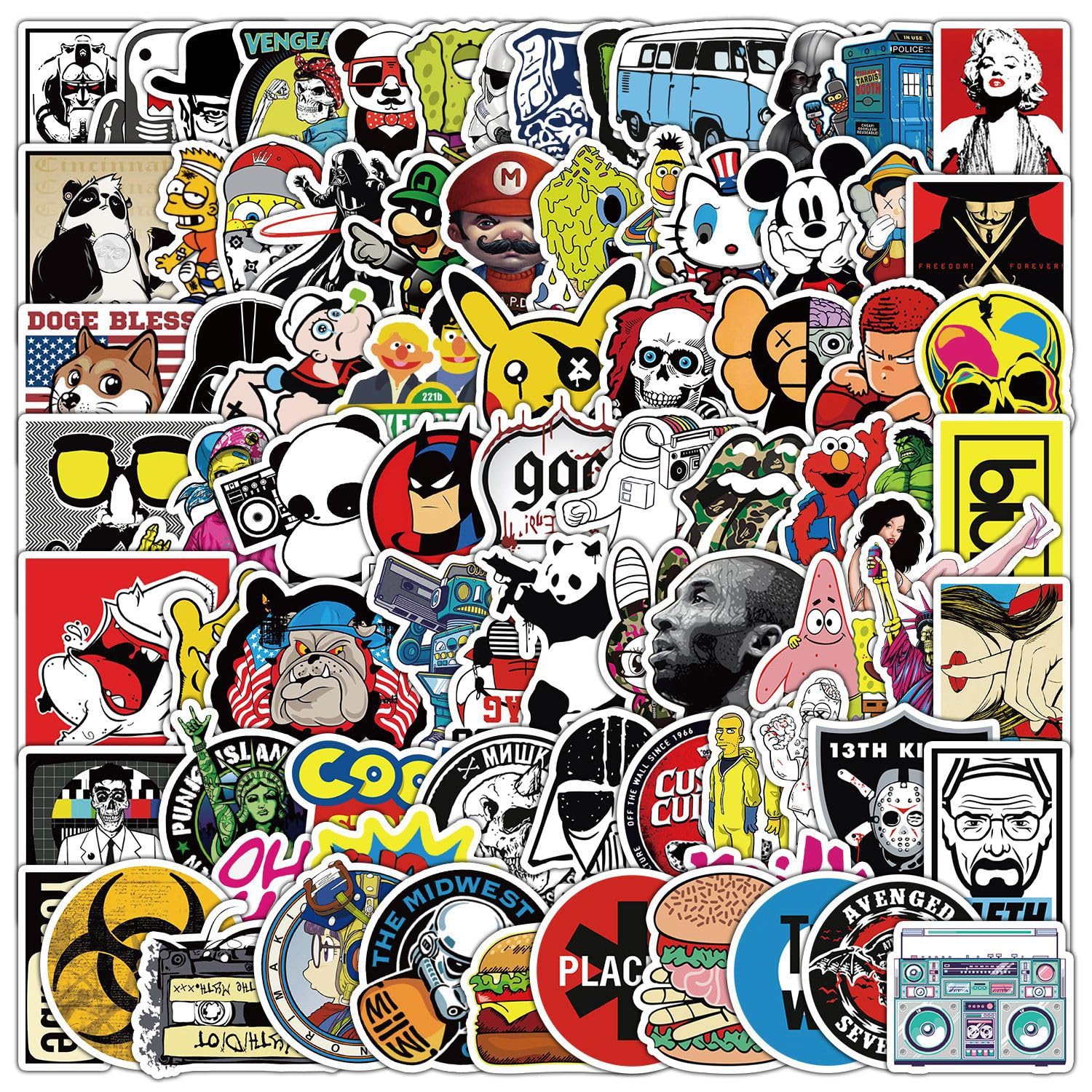 100pc Street Fashion Stickers, Trendy Graffiti Stickers Packs for Phones, Guitars, Bumper, Skateboard, Vinyl Waterproof Brand Popular Decals for AdultsTeens